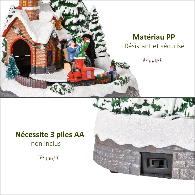 HOMCOM Village de Noël Lumineux avec Train - décoration Lumineuse de Noël - 11 lumières LED Multicolores - 8 Pistes Musicales
