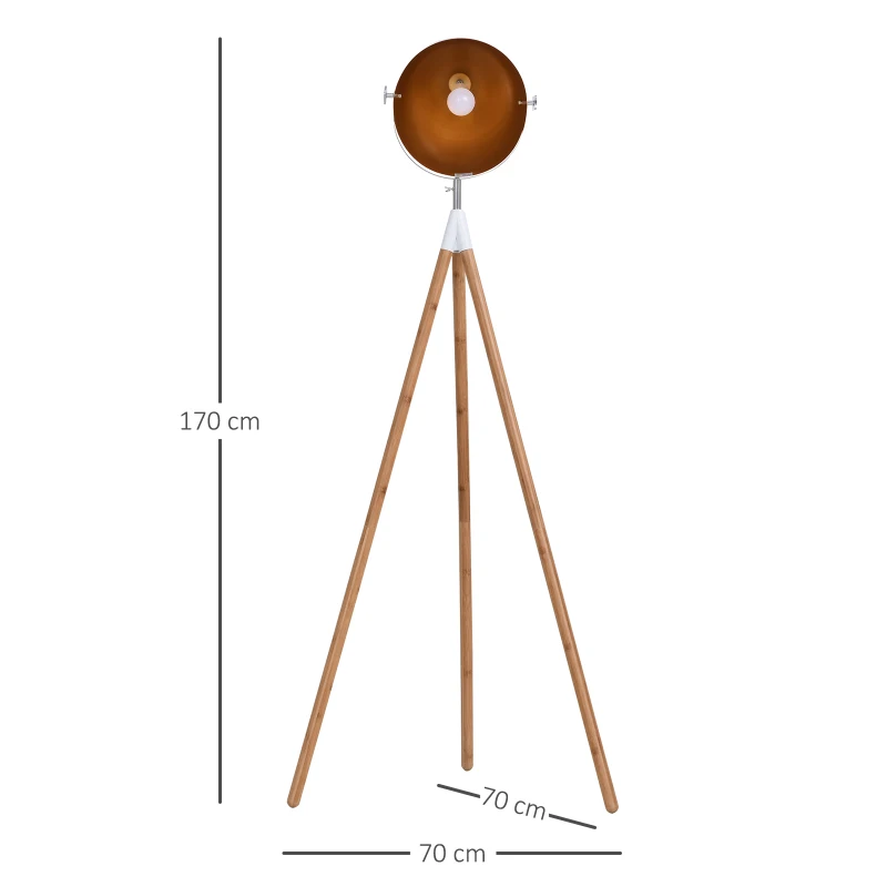 HOMCOM Lampadaire trépied style scandinave 40 W max. dim. 70L x70l x 170H cm bambou métal blanc doré