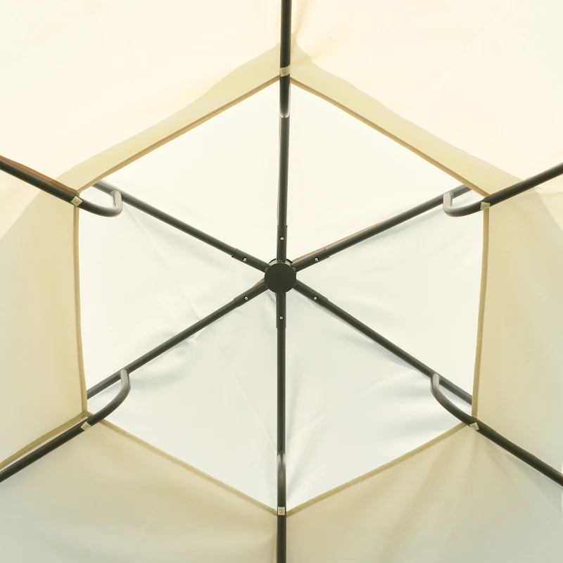 Outsunny Tonnelle pavillon de jardin rond style colonial dim. Ø 3,6L x 2,7H m double toit 6 rideaux latéraux polyester crème métal époxy gris
