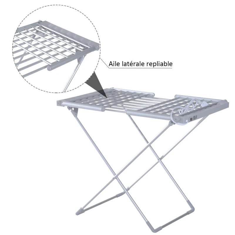 HOMCOM Séchoir étendoir à linge électrique chauffant pliable 20 barres 2 ailes repliables 230 W 50-55° C aluminium