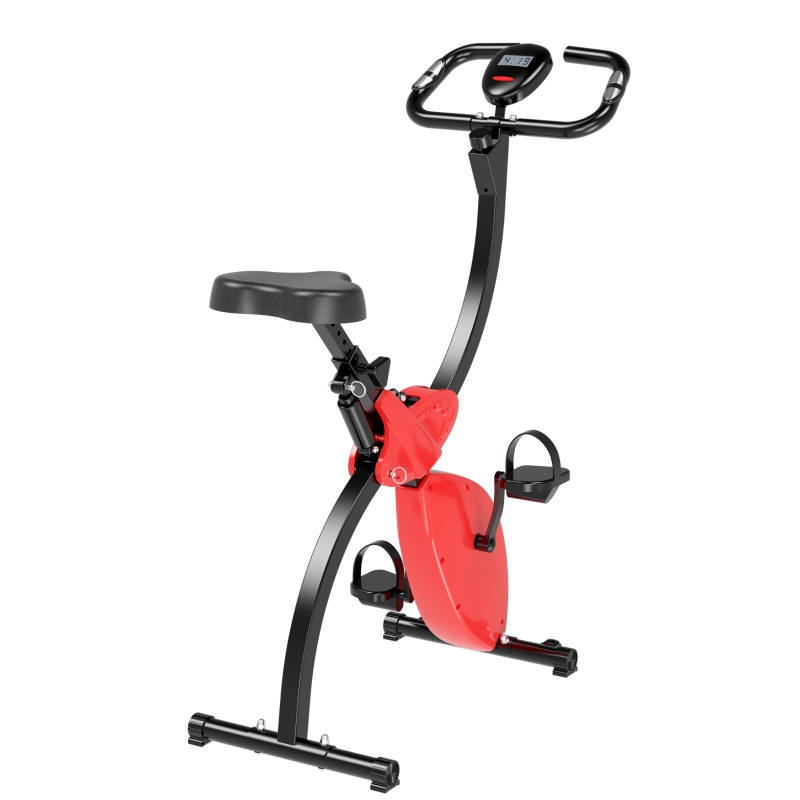 HOMCOM Vélo d'appartement cardio Fitness pliable écran LCD niveaux de  résistance selle réglable rouge