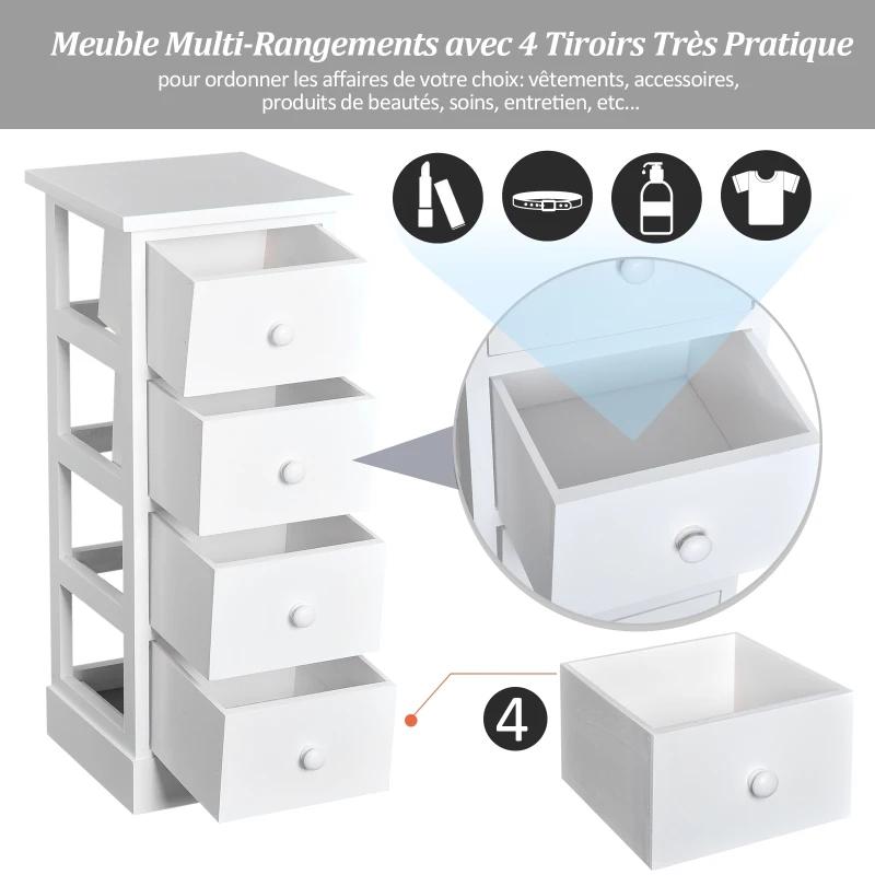 Homcom Lot de 2 Chiffonniers 4 Tiroirs Blanc 26 x 30 x 62 cm