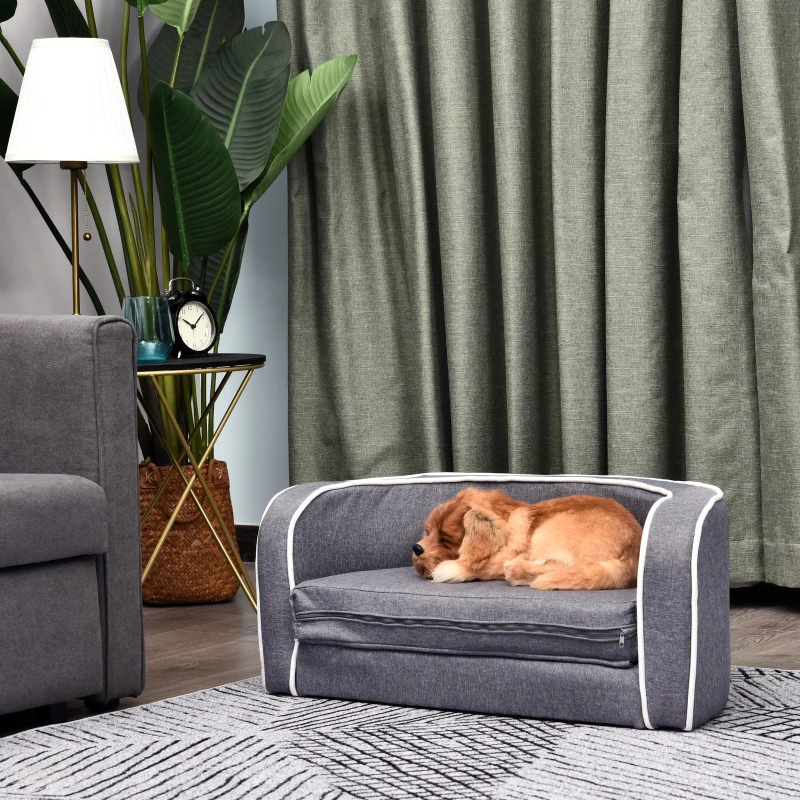 PawHut Canapé chien lit pour chien chat grand confort coussin moelleux extensible dim. 75L x 40l x 31H cm lin gris