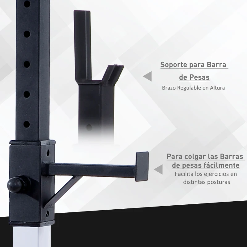 HOMCOM Soporte para Barra de Pesas Estante Ajustable de 12 Niveles Barra Levantamiento Pesas Gimnasio Max. 150 KG Acero 52x48x108-163 cm Blanco