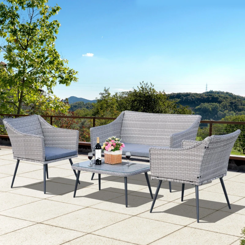 Salon de jardin 4 pers. 4 pièces design scandinave gris