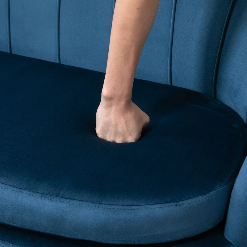 HOMCOM Canapé 2 Places Coquillage canapé Design dim. 130L x 63l x 73H cm Pieds dorés effilés Velours Bleu