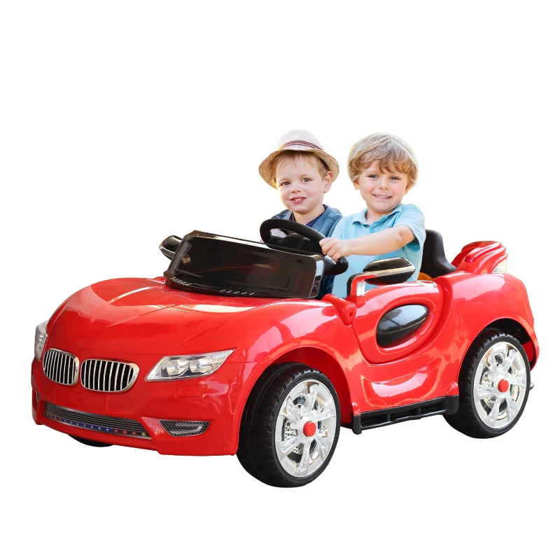 HOMCOM Voiture électrique enfant 2 places 12 V 3,5-7,5 Km/h 2 moteurs phares LED + bandes lumineuses fonction USB MP3 télécommande parentale rouge