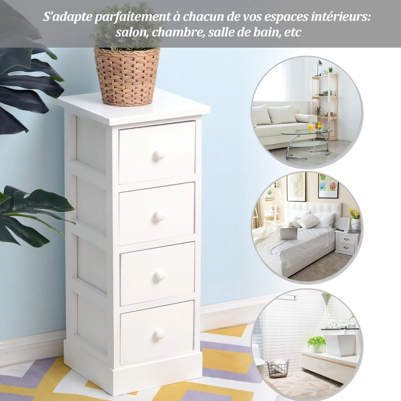 Homcom Lot de 2 Chiffonniers 4 Tiroirs Blanc 26 x 30 x 62 cm