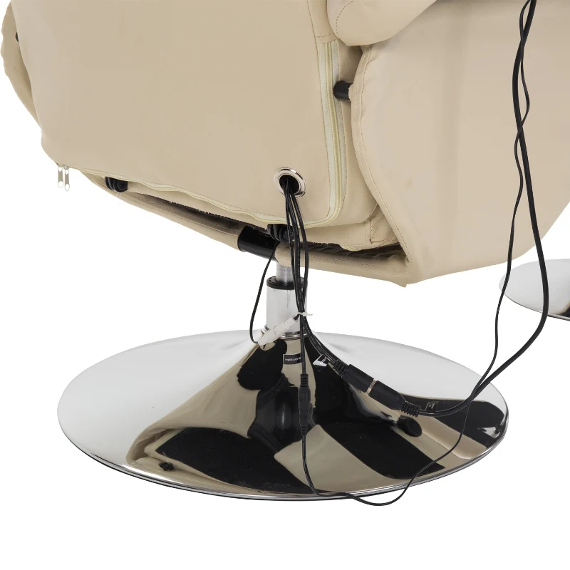 HOMCOM Fauteuil de massage et relaxation électrique chauffant pivotant inclinable avec repose-pied crème