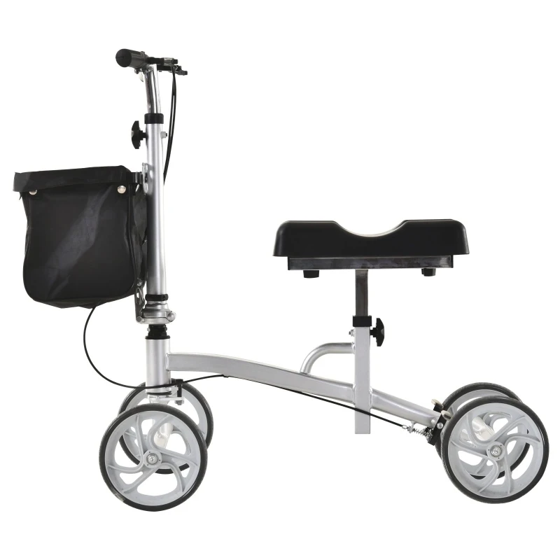 HOMCOM Déambulateur à roues - genou scooter - déambulateur avec pose-genou - guidon + pose-genou à hauteur réglable - panier rangement - freins - gris métal noir