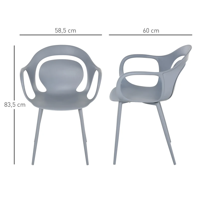 Lot de 2 chaises style néo-rétro accoudoirs coque polypropylène 4 pieds effilés métal