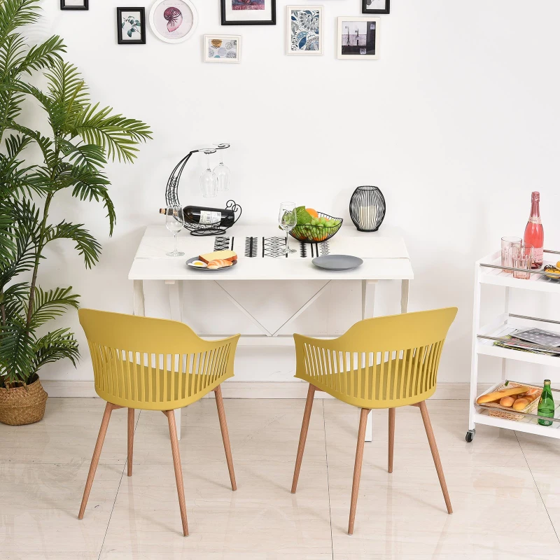 Lot de 2 chaises style néo-rétro accoudoirs coque polypropylène 4 pieds effilés métal imitation bois