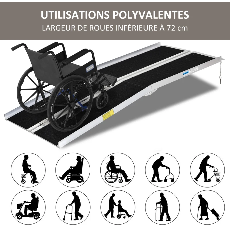 Rampe de fauteuil roulant pliable charge max. 270 Kg alu. Noir