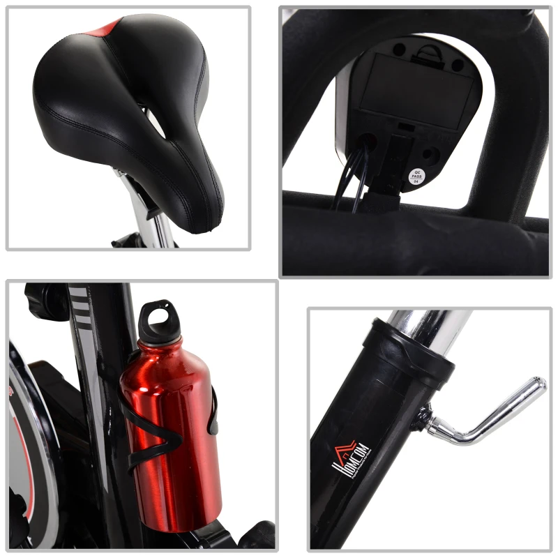 HOMCOM Vélo d'appartement cardio vélo de biking haute performance écran multifonction selle et guidon réglable support tablette gourde noir rouge