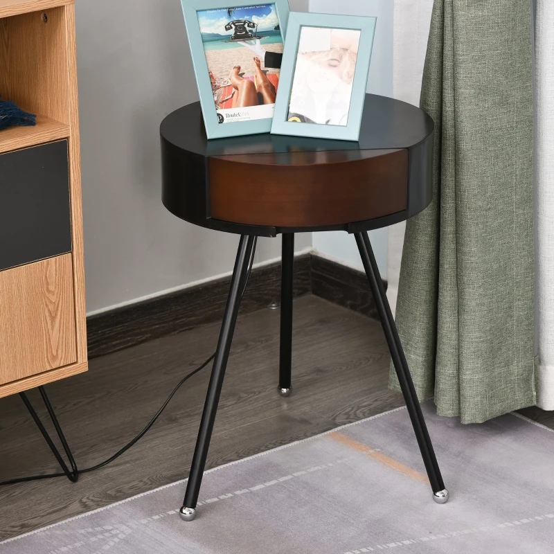 HOMCOM Table de nuit lampadaire table d'appoint lampadaire design contemporain noir marron