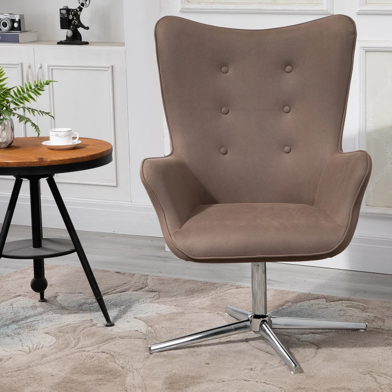 HOMCOM Fauteuil en revêtement synthétique tissu Chaise de Loisirs Pivotant à 360 ° avec Accoudoirs Design Rétro Élégant Idéale pour Salon Chambre Cuisine 71 x 74 x 106 cm Marron
