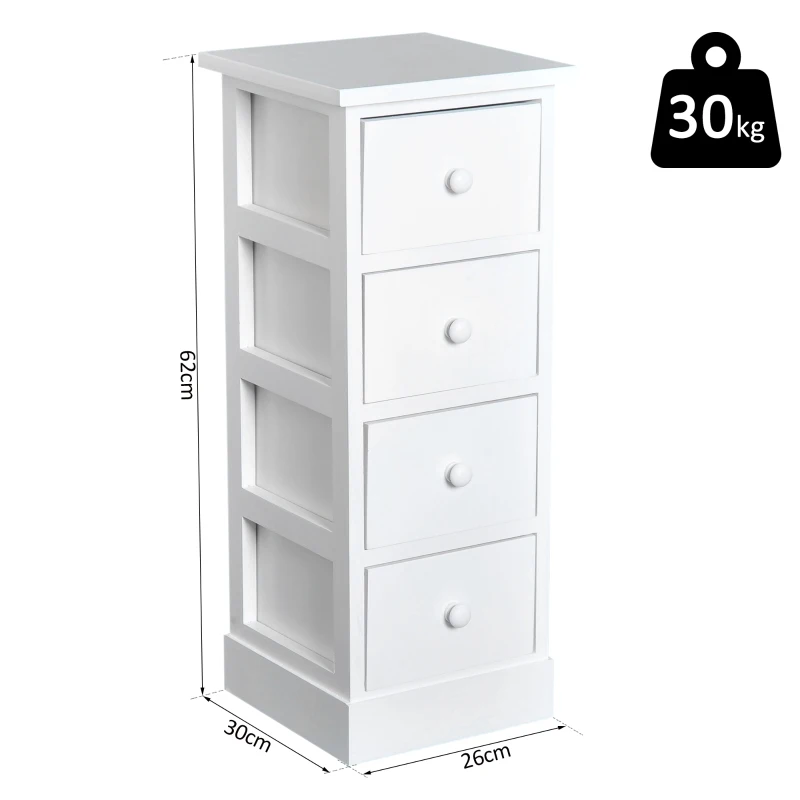 Homcom Lot de 2 Chiffonniers 4 Tiroirs Blanc 26 x 30 x 62 cm