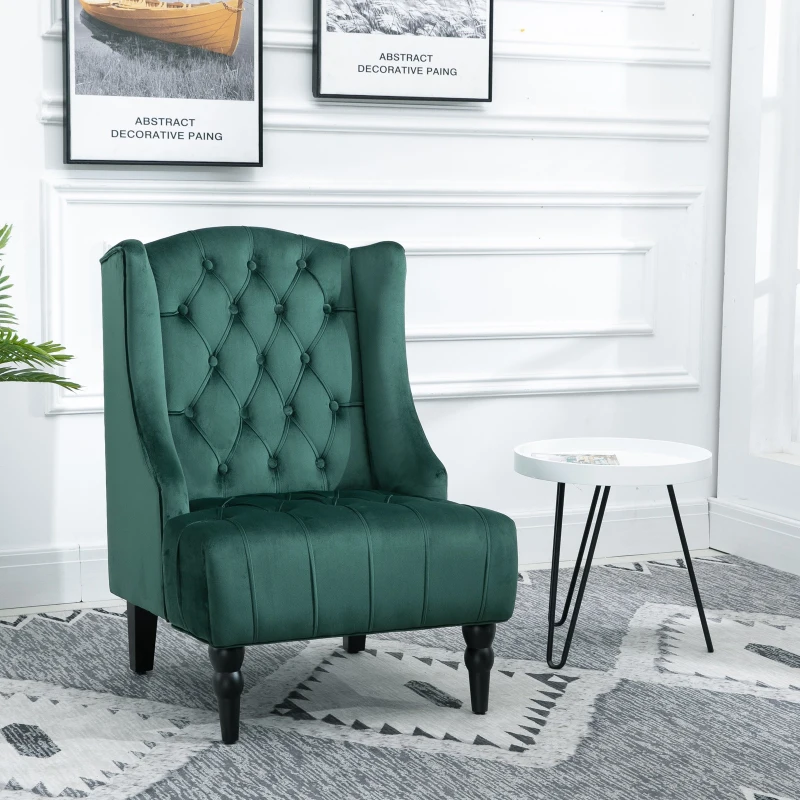 Homcom Fauteuil Chesterfield grand confort dossier assise capitonné avec boutons velours vert
