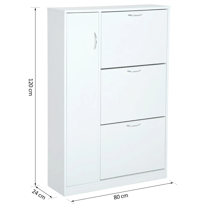 HOMCOM Armoire à chaussures organisateur pour chaussures 3 portes abattantes 2 compartiments + placard porte panneaux particules blanc