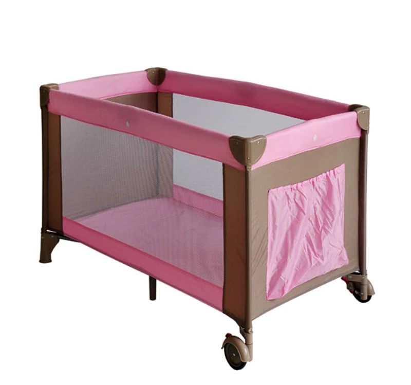 LIT DE VOYAGE POUR BEBE PLIABLE ROSE BRUN + SAC DE TRANSPORT NEUF 06