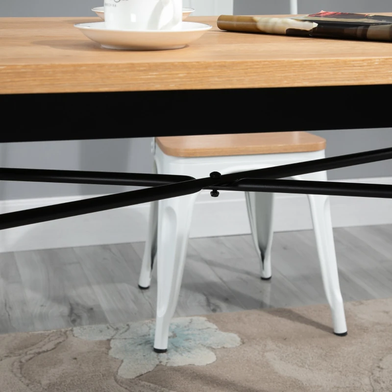 HOMCOM Table à manger design industriel 6 pers. - dim. 110 x 60 x 75 cm - métal noir panneaux multicouches imitation bois clair