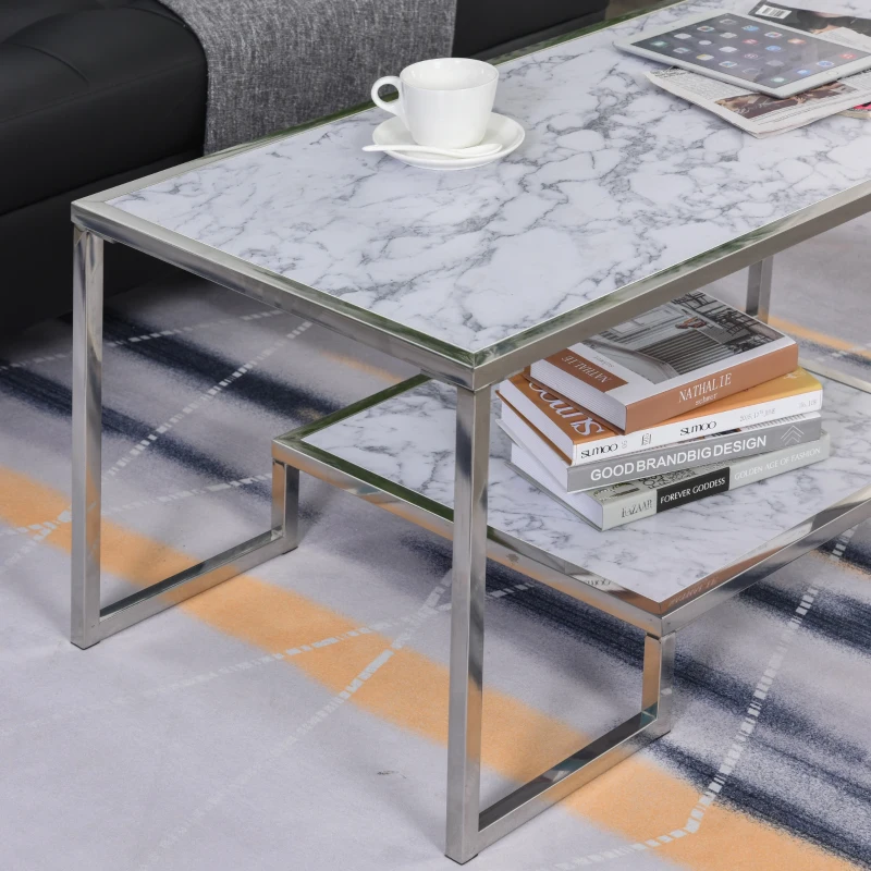 HOMCOM Table Basse Table de Salon avec 1 Étagère Supplémentaire 102 x 50,5 x 45 cm Blanc