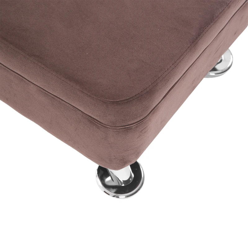 Banquette méridienne, brun, velours, 160L x 56l x 75Hcm