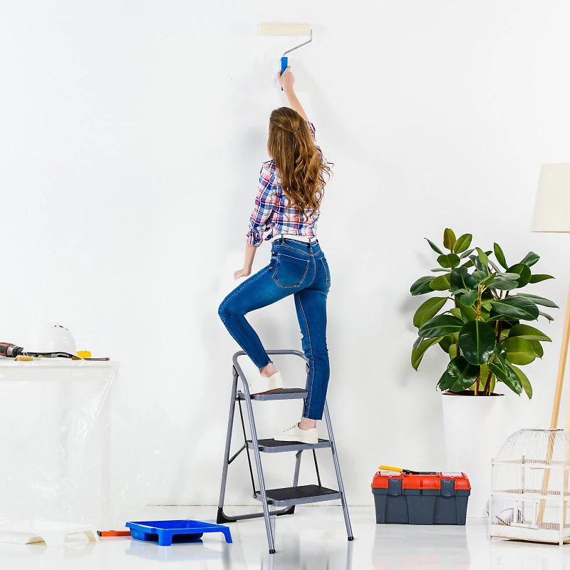 Homcom Escabeau Pliant Antiglisse en Métal 111 x 37 x 4 cm