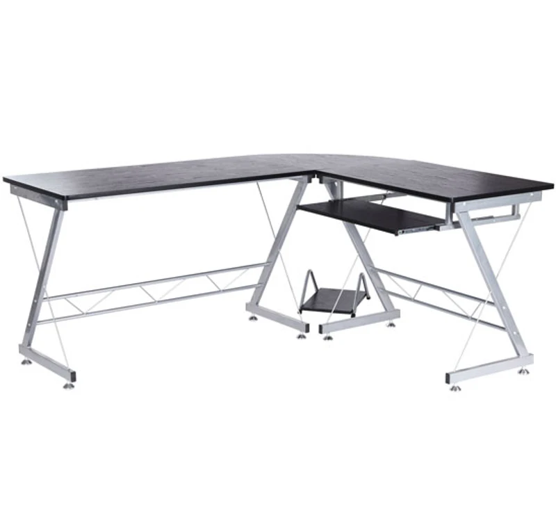HOMCOM Bureau d'angle bureau informatique design contemporain métal MDF imitation veinage bois