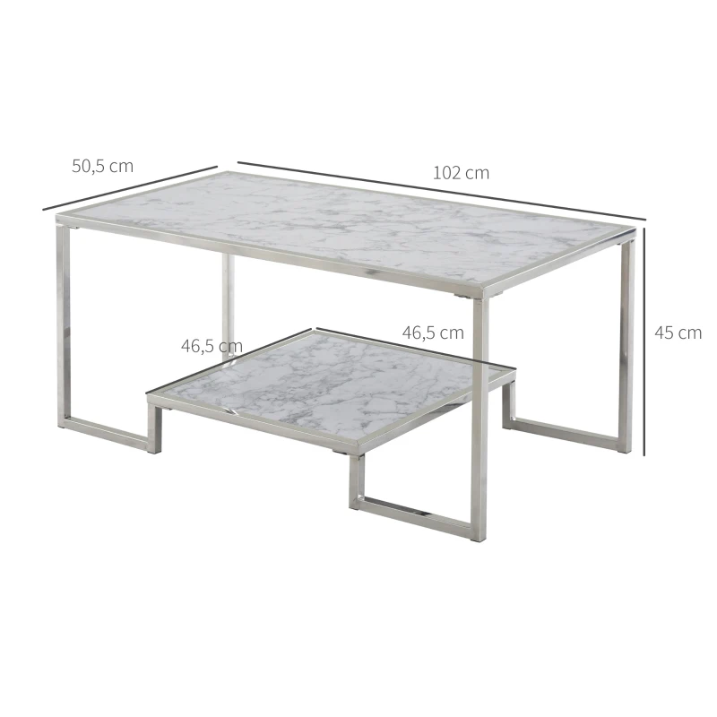 HOMCOM Table Basse Table de Salon avec 1 Étagère Supplémentaire 102 x 50,5 x 45 cm Blanc
