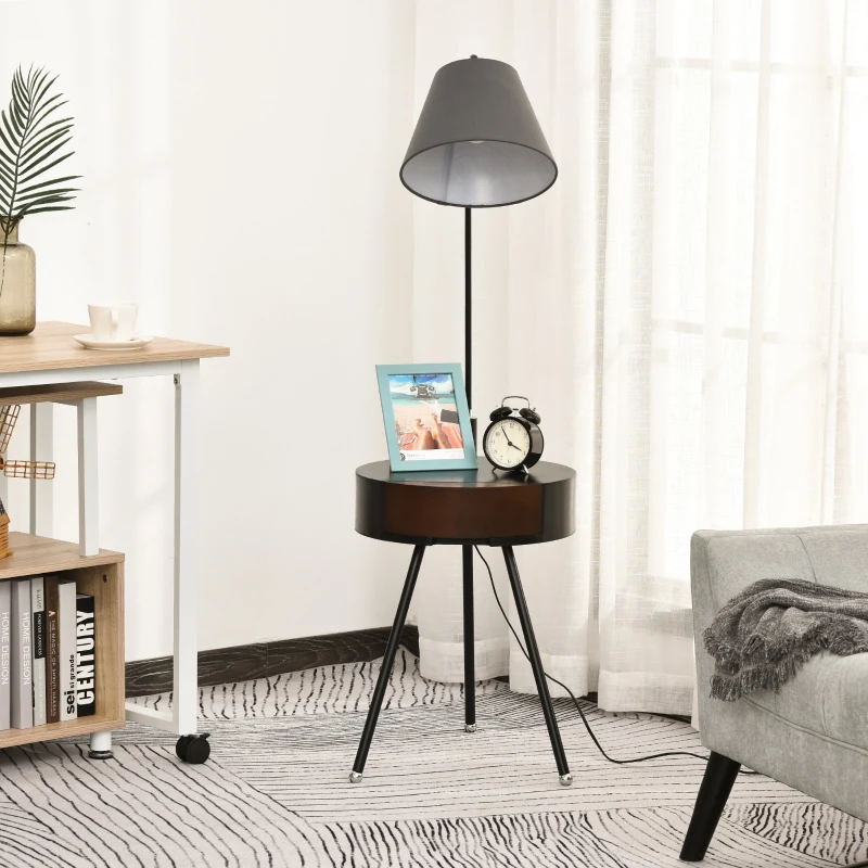 HOMCOM Table de nuit lampadaire table d'appoint lampadaire design contemporain noir marron