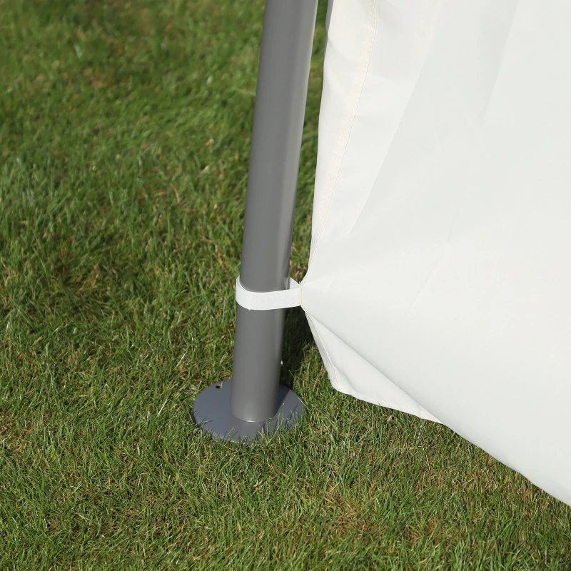 Outsunny Tonnelle pavillon de jardin rond style colonial dim. Ø 3,6L x 2,7H m double toit 6 rideaux latéraux polyester crème métal époxy gris
