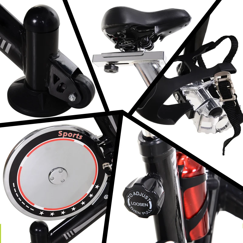 HOMCOM Vélo d'appartement cardio vélo de biking haute performance écran multifonction selle et guidon réglable support tablette gourde noir rouge