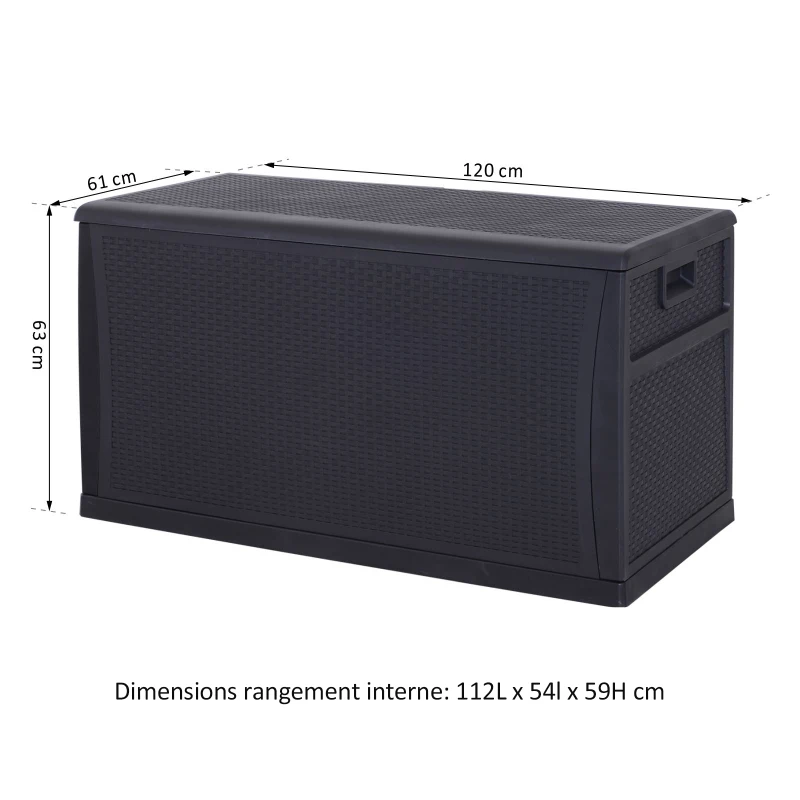 Outsunny Coffre malle de rangement dim. 120L x 61l x 63H cm résine tressée imitation rotin noir