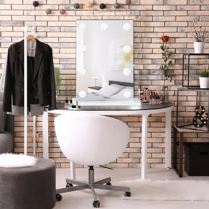 HOMCOM Miroir maquillage Hollywood pour coiffeuse, grand miroir lumineux de table dim. 60L x 22l x 72H 9 ampoules LED