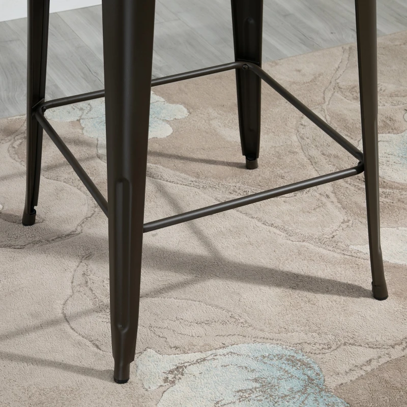 HOMCOM Table de bar carrée design industriel - repose-pied intégré - dim. 60 x 60 x 105 cm - métal noir panneaux multicouches imitation bois chêne foncé