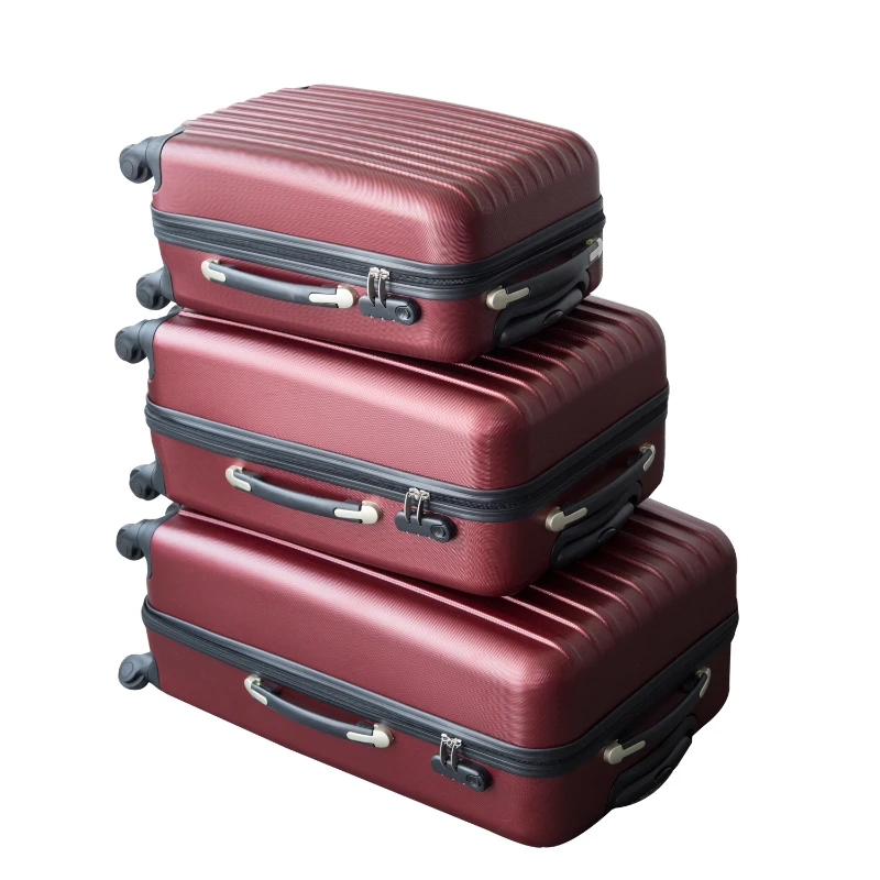Lot de 3 valises rigides de voyage trolley bagages à roulettes ABS rouge neufs 14