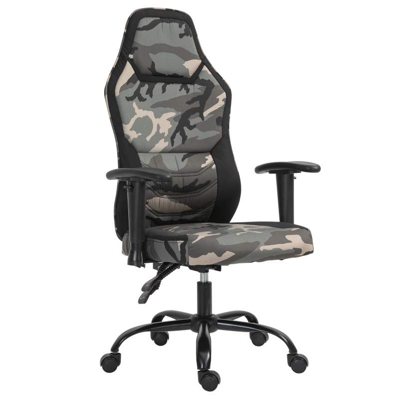 Fauteuil gaming militaire inclinable, hauteur réglable assise, accoudoirs polyester noir vert
