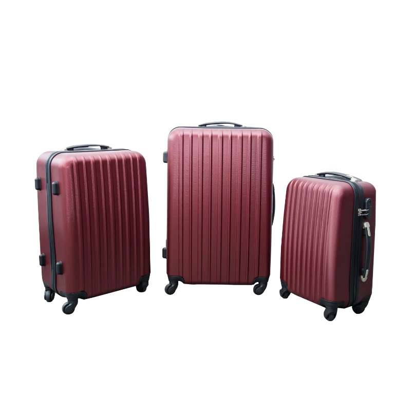 Lot de 3 valises rigides de voyage trolley bagages à roulettes ABS rouge neufs 14