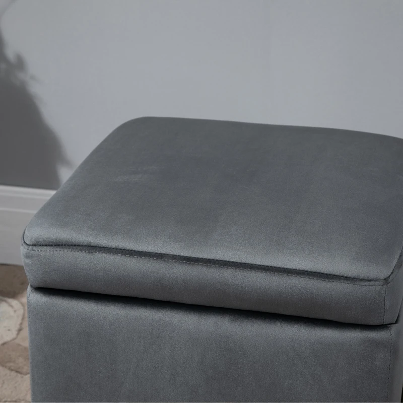 HOMCOM Tabouret Pouf Coffre de Rangement Pieds Dorés Assise Rembourrée Velours 45 x 45 x 42 cm Gris Foncé