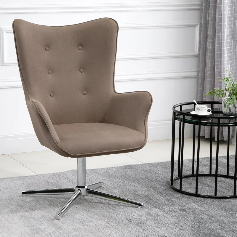 HOMCOM Fauteuil en revêtement synthétique tissu Chaise de Loisirs Pivotant à 360 ° avec Accoudoirs Design Rétro Élégant Idéale pour Salon Chambre Cuisine 71 x 74 x 106 cm Marron