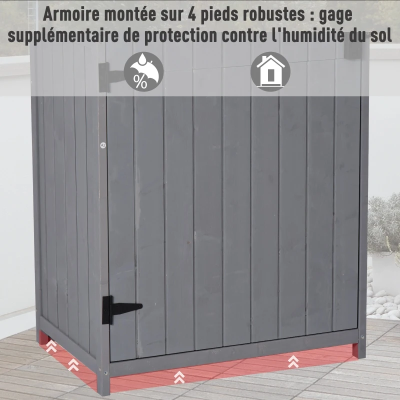 Outsunny Armoire abri de Jardin Remise pour Outils 3 étagères 2 Porte loquets Toit Pente bitumé 77L x 54l x 179H cm Sapin traité Gris