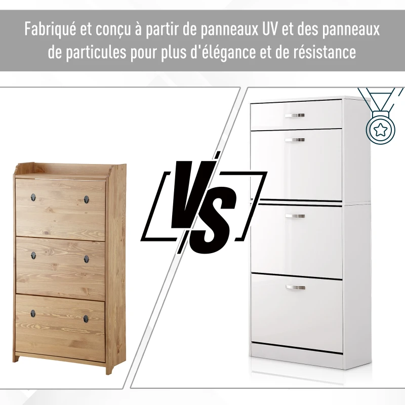 Homcom Meuble à Chaussures avec 3 Portes Abattantes 62 x 24 x 135 cm