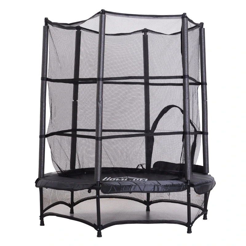 HOMCOM Trampoline Enfant Ø 1,40 × 1,58H m Filet de sécurité Porte zipée Couvre-Ressorts 6 poteaux rembourrés Inclus Noir