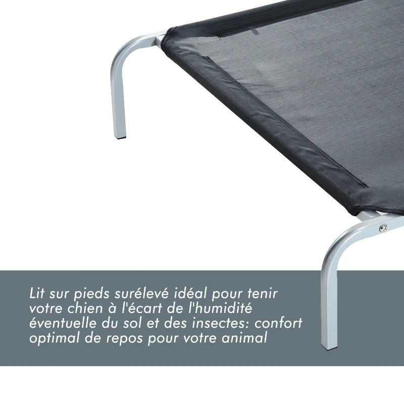 PawHut Lit pour chien chat XXL grand confort sur pieds lit de camp 130L x 90l x 20H cm textilène micro-perforé noir