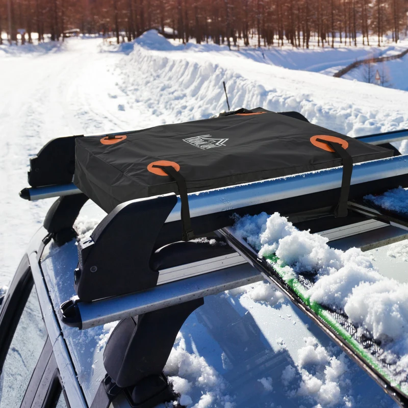 HOMCOM Sac de toit voiture pour voyage coffre de toit voiture souple 566L polyester PVC indice étanchéité 5000+ noir orange