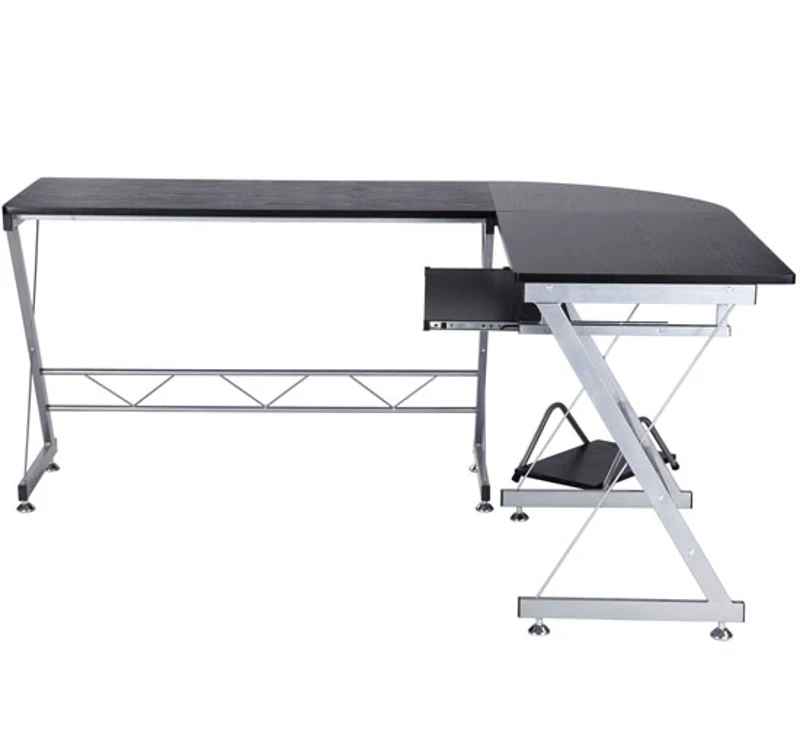 HOMCOM Bureau d'angle bureau informatique design contemporain métal MDF imitation veinage bois