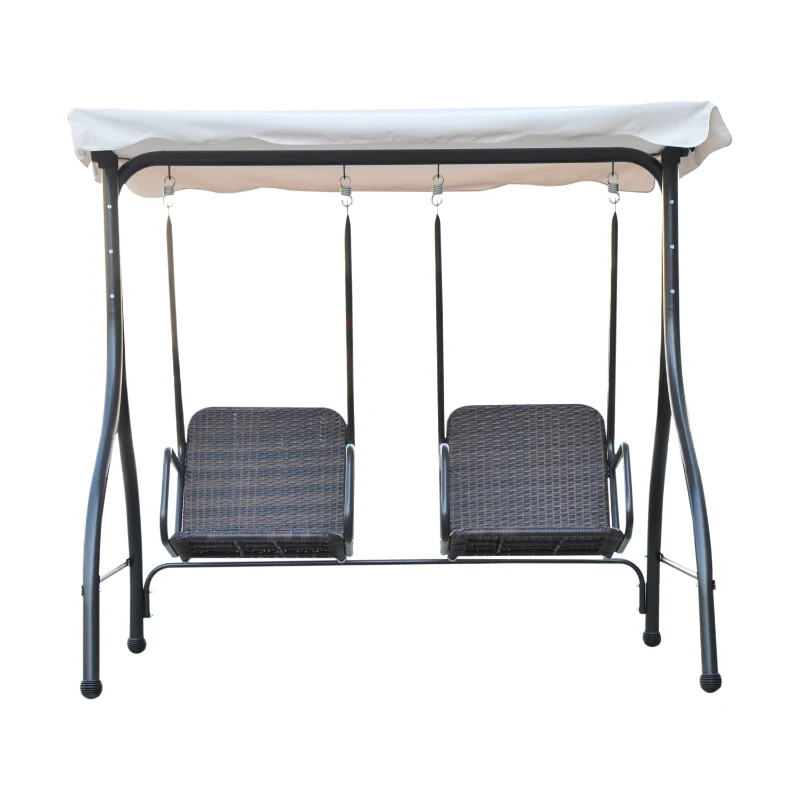 Outsunny Balancelle de Jardin Marron et Blanche 2 Sièges Séparés