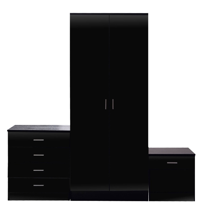 HOMCOM Ensemble Moderne Meubles de Chambre : Armoire Penderie, Commode et Chevet Noir