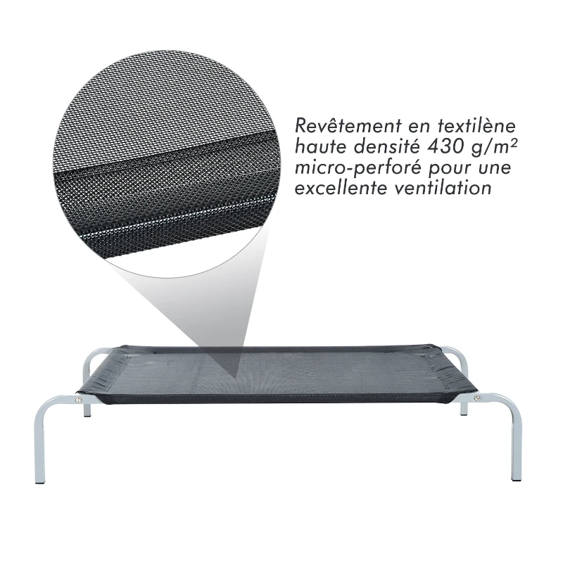 PawHut Lit pour chien chat XXL grand confort sur pieds lit de camp 130L x 90l x 20H cm textilène micro-perforé noir